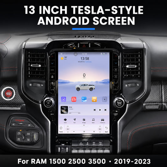 13 Inch Tesla-style Vertical Screen Android Car Radio for RAM 1500 2500 3500 4500 2019 - 2023