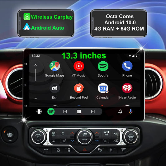 Datong Technology 13.3 Inch Android Car Stereo for Jeep Wrangler 2018-2022 Rotatable Touchscreen Wireless CarPlay Android Auto 4+64G Car Radio Audio Receiver GPS Navigation AM/FM WiFi Dual BT Tesla Style Headunit