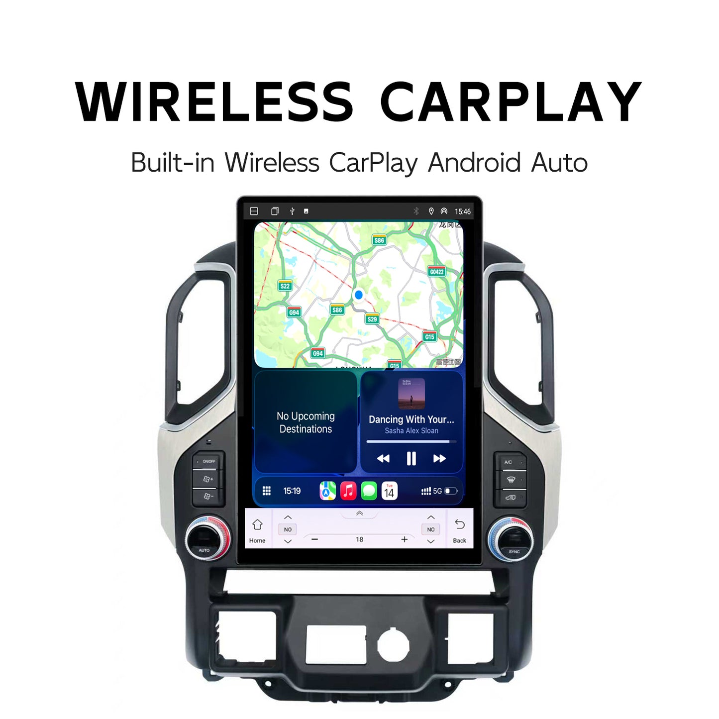 15.6 Inch Tesla Style Vertical Screen for Chevrolet Silverado GMC Sierra 2019 - 2026 Wireless CarPlay 8Core Android 14 Car Stereo