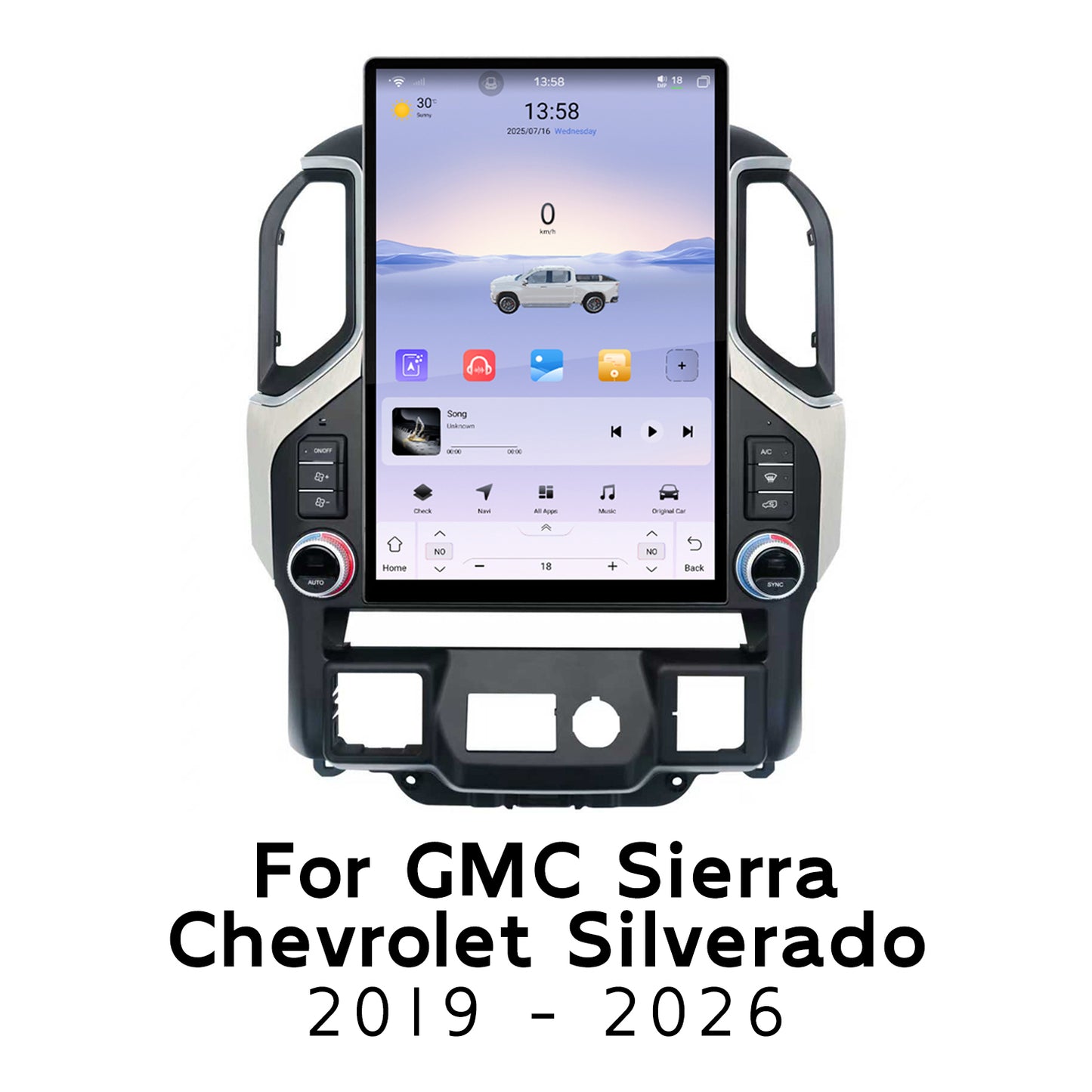 15.6 Inch Tesla Style Vertical Screen for Chevrolet Silverado GMC Sierra 2019 - 2026 Wireless CarPlay 8Core Android 14 Car Stereo