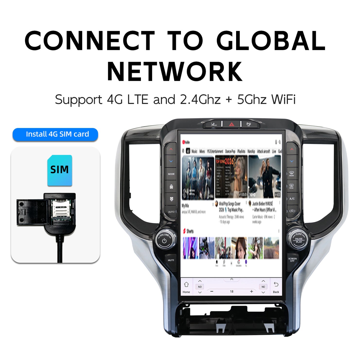 13 Inch Tesla-style Vertical Screen Android Car Radio for RAM 1500 2500 3500 4500 2019 - 2023