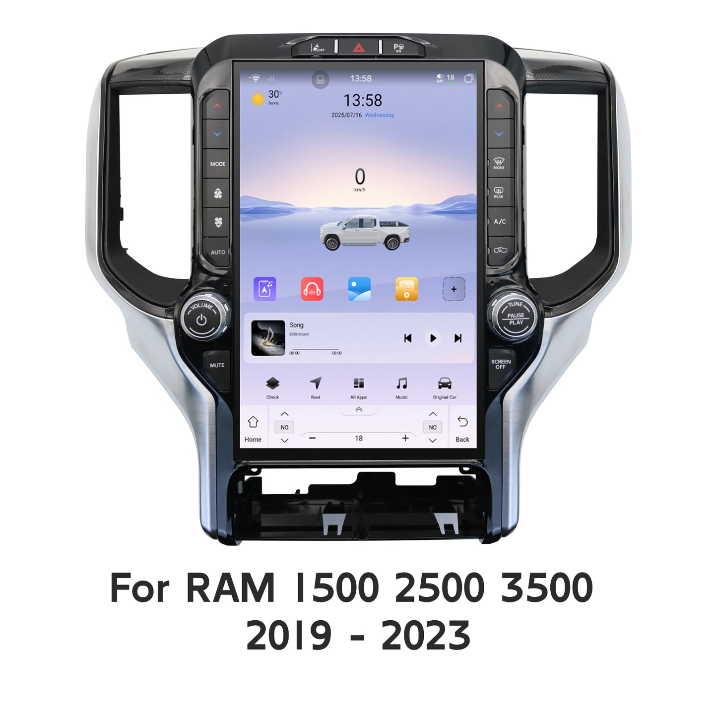 13 Inch Tesla-style Vertical Screen Android Car Radio for RAM 1500 2500 3500 4500 2019 - 2023