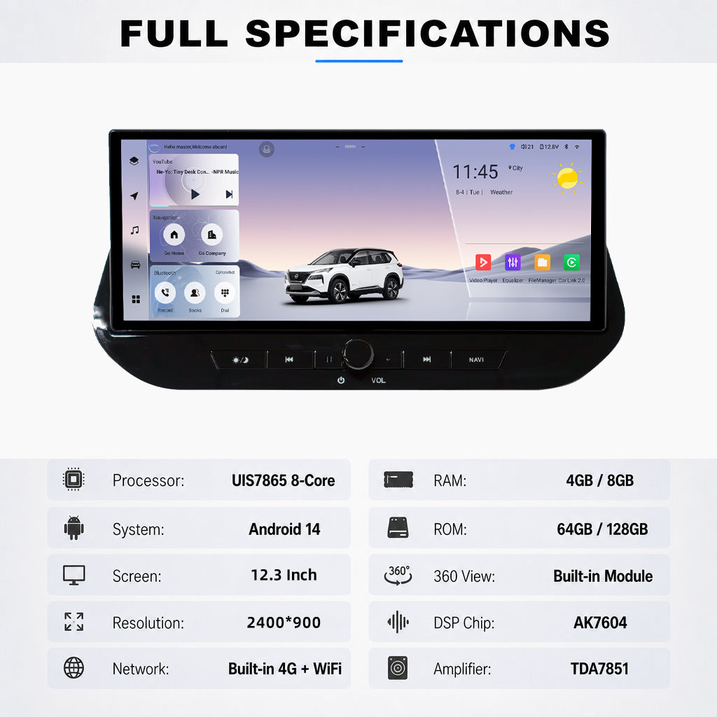 12.3 Inch Android Car Radio for Nissan Rogue X-Trail T33 2021 - 2024 Wireless CarPlay UIS7865 Android 14 8Core Car Stereo
