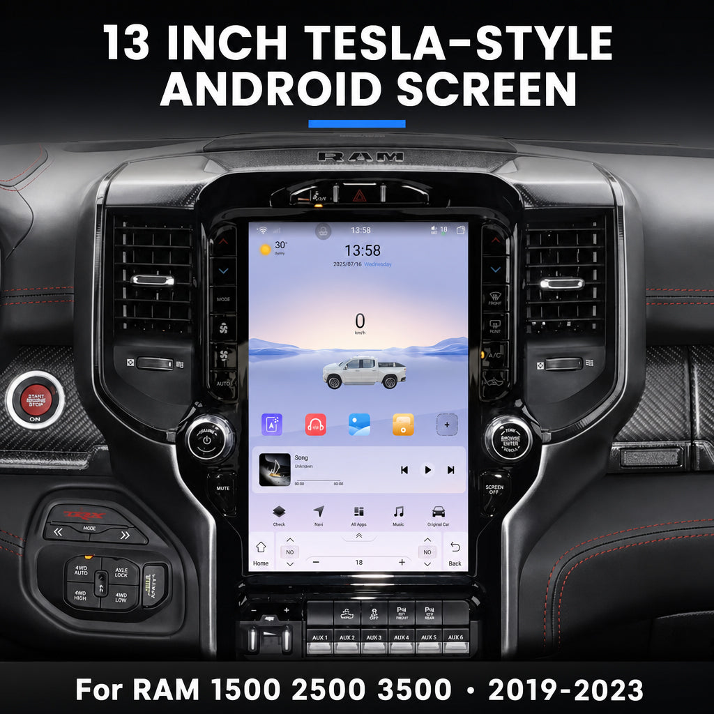 13 Inch Tesla-style Vertical Screen Android Car Radio for RAM 1500 2500 3500 4500 2019 - 2023