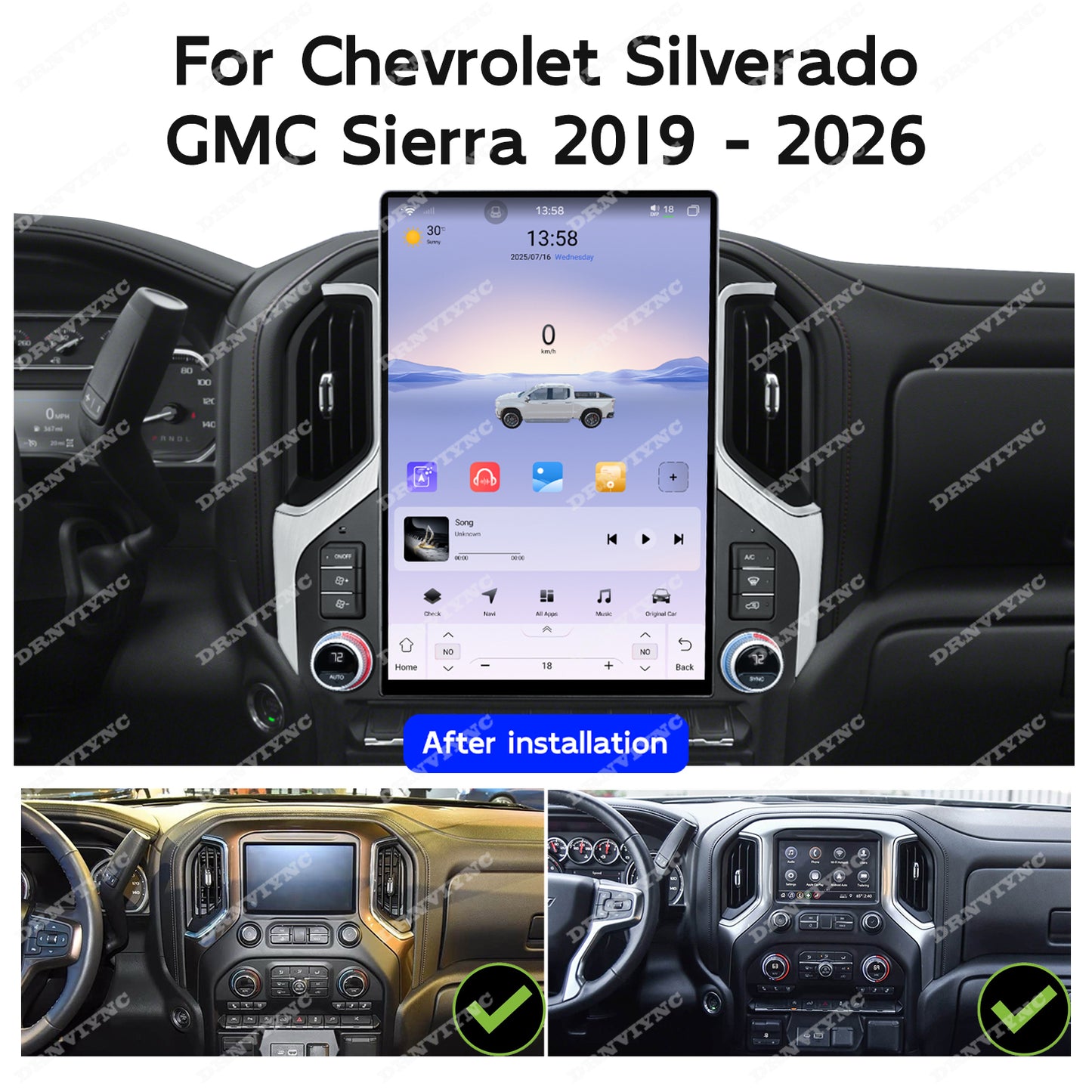 15.6 Inch Tesla Style Vertical Screen for Chevrolet Silverado GMC Sierra 2019 - 2026 Wireless CarPlay 8Core Android 14 Car Stereo