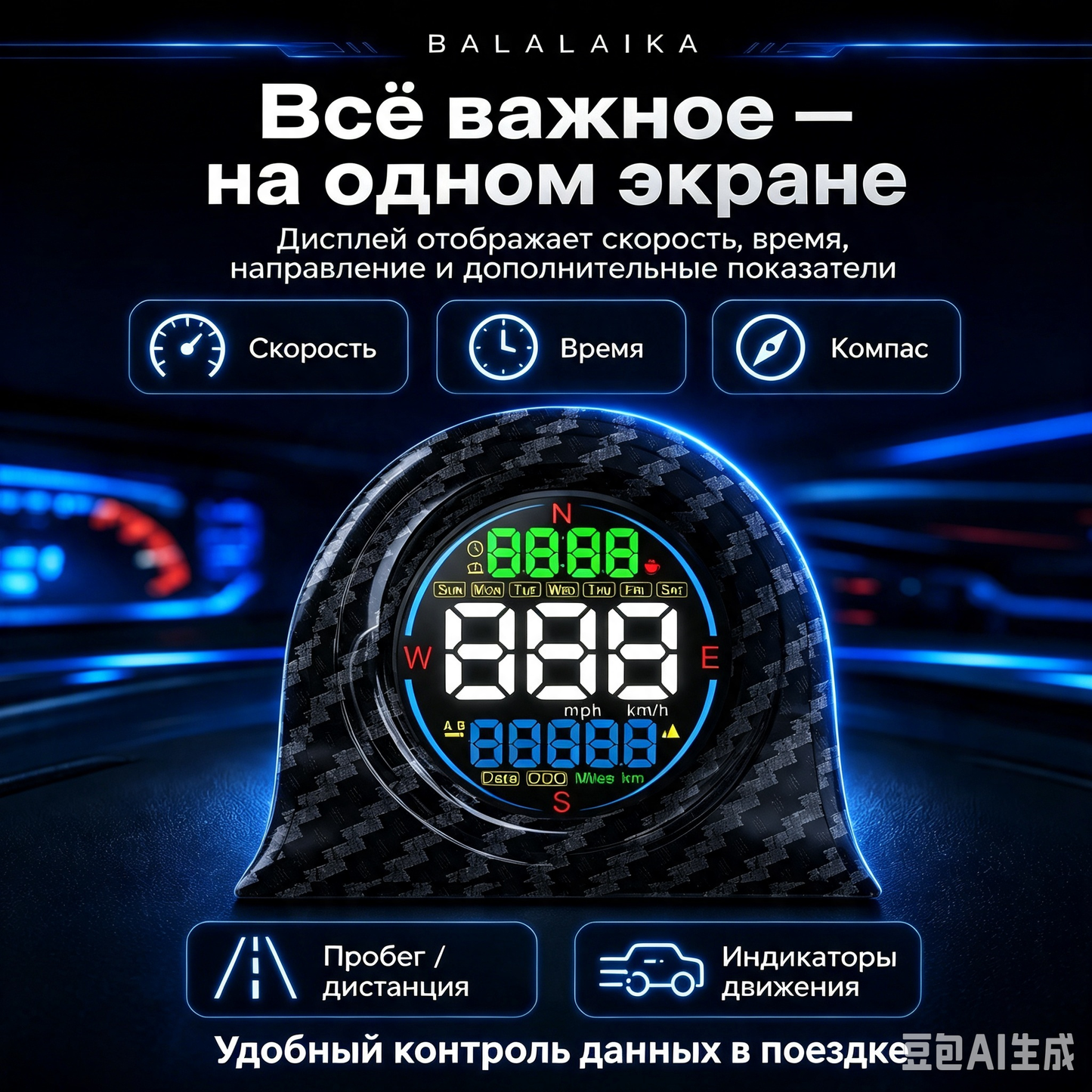 KWHUD Digital GPS Speedometer Odometer Head-up Display for Car HUD with Time Altitude Display, Speed Alarm & Fatigue Reminder